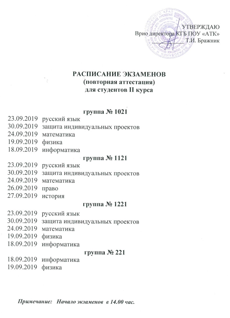 Расписание экзаменов (повторной аттестации) для студентов 2 курса, групп 1021, 1121, 1221, 221